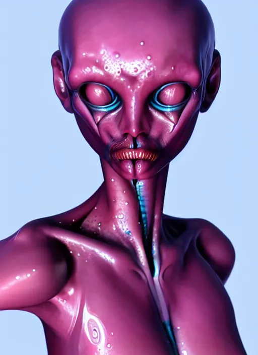 Image similar to a wet alien girl, perfect anatomical body, voluminous, high quality render, photorealistic digital painting, 3 d sculpture