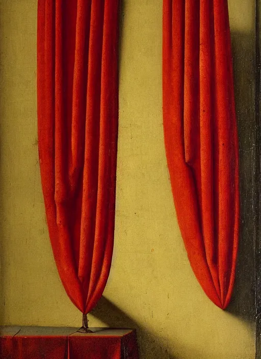 Image similar to red curtain, medieval painting by jan van eyck, johannes vermeer, florence