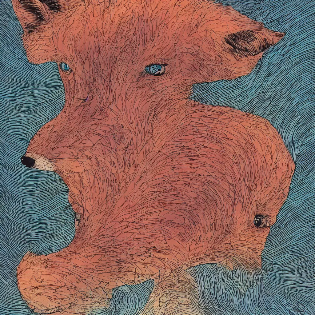 Prompt: one fox face by moebius and victo ngai