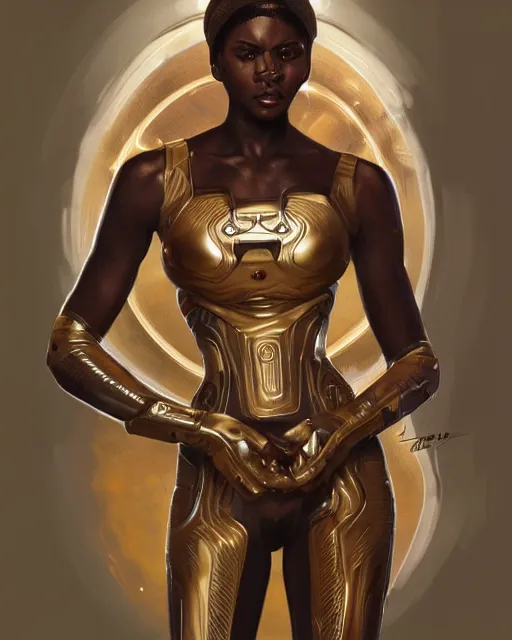 Prompt: full body Portrait of very beautiful african woman, spacesuit, holding her helmet, real life skin, intricate, elegant, highly detailed, artstation, concept art, smooth, sharp focus, art by artgerm and greg rutkowski and alphonse mucha