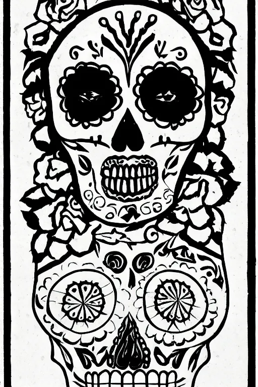 Prompt: Illustration of a sugar skull day of the dead girl, art by johannes itten