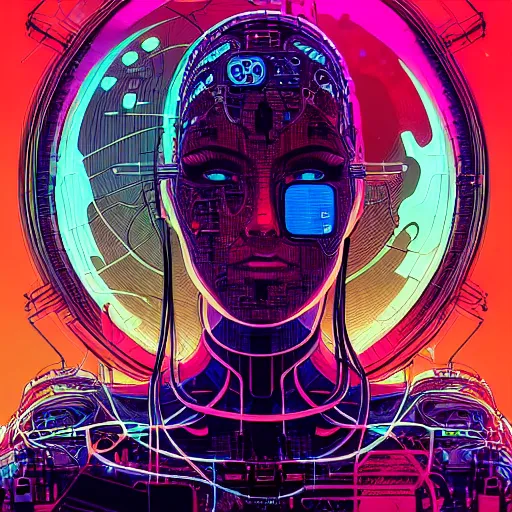 Image similar to a portrait of a beautiful cybernetic woman meditating, wires, cyberpunk concept art by josan gonzales and philippe druillet and dan mumford and enki bilal and jean claude meziere