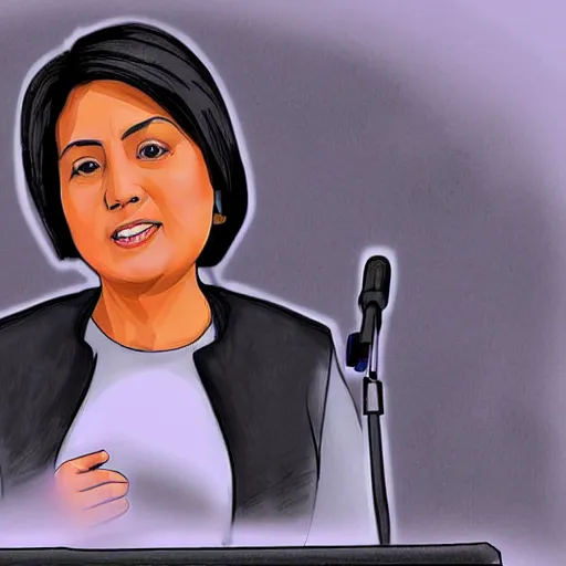 Prompt: digital art of leni robredo in a public speaking, drawn by derpixon,