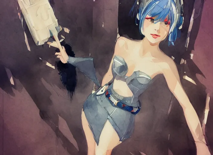 Image similar to concept art of comiket cosplay, pinterest, artstation trending, behance, watercolor, by coby whitmore, silver, laser light,