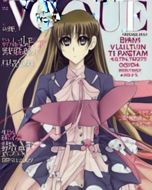 Image similar to anime girl on the cover of vogue wearing balenciaga, ufo table,