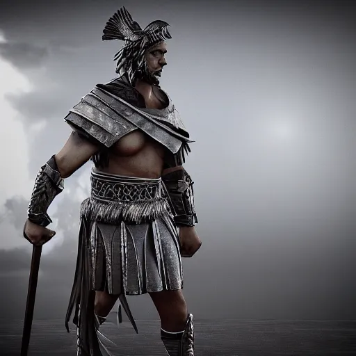 Prompt: roman warrior with sword and wings, cinema fantasy art, blender, unreal engine, lightning,