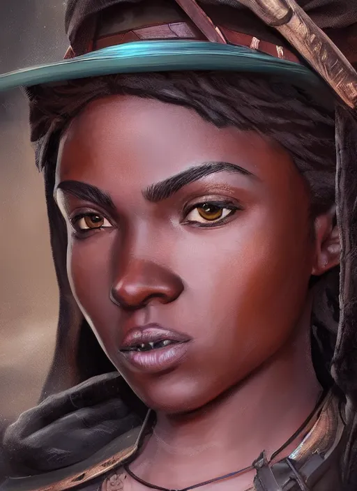 Prompt: An epic fantasy comic book style portrait painting of a young dark skinned girl with short hair dressed as a boy in a cap in the style of the wheel of time, unreal 5, DAZ, hyperrealistic, octane render, cosplay, RPG portrait, dynamic lighting