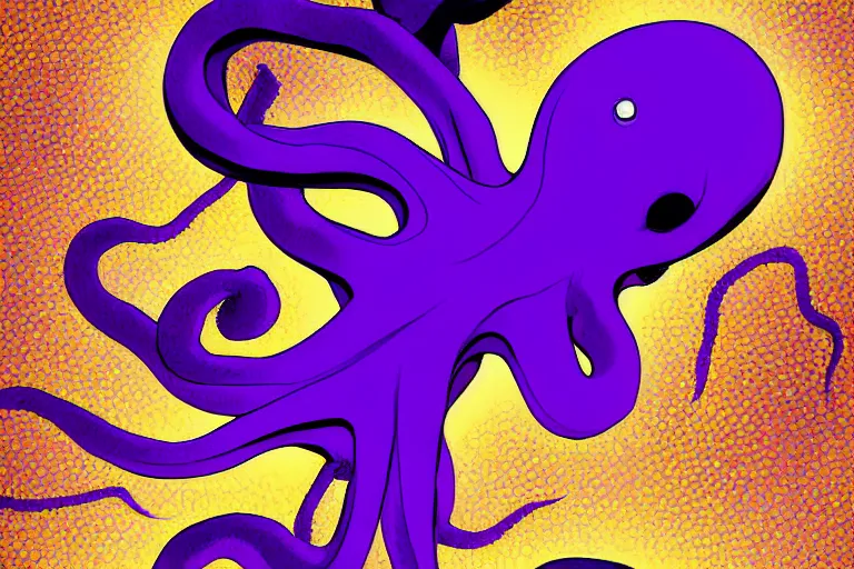 Image similar to digital art of a purple octopus floating in space by Hirohiko Araki, sharp lines, (arcylic),