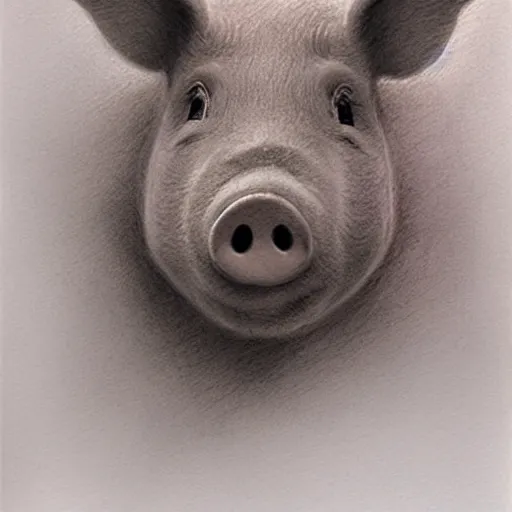 Prompt: pig face only, pencil drawing, pastel, by marc simonetti