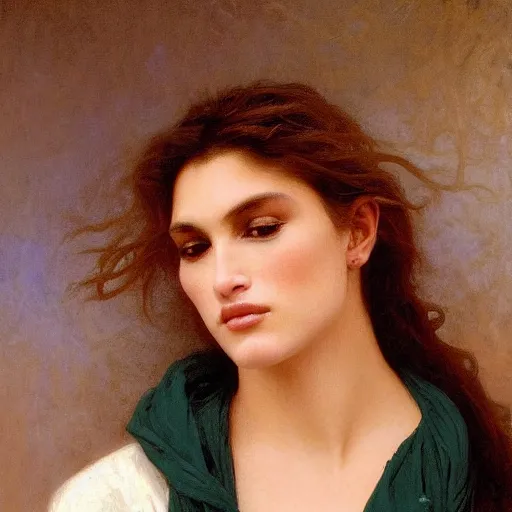 Prompt: Painting of Cindy Crawford. Art by william adolphe bouguereau. During golden hour. Extremely detailed. Beautiful. 4K. Award winning.