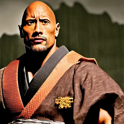 Image similar to Dwayne Johnson as Edo samurai , wearing kimono