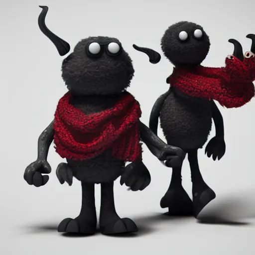 Image similar to a friendly monster wearing a scarf and a pair of vans, 3 d render