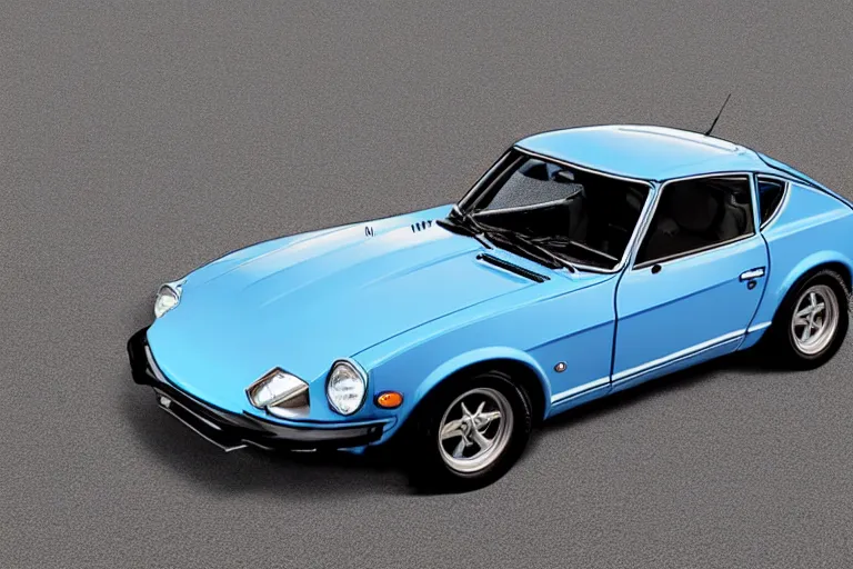 Image similar to blueprints of a blue 1975 Datsun 260Z, hyper realistic,