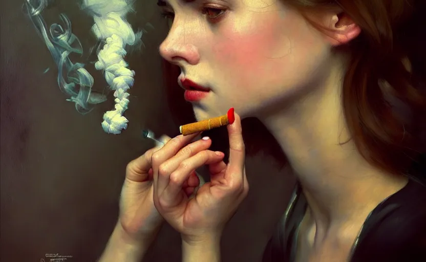 Image similar to portrait of several girls with smoking cigarettes, sitting on a couch, highkey, realistic, serov, surikov, vasnetsov, repin, kramskoi, ultra realistic, depth of field insanely detailed, charlie bowater, tom bagshaw, norman rockwell, octane rendered, unreal engine, rendering, trending on artstation, 8 k