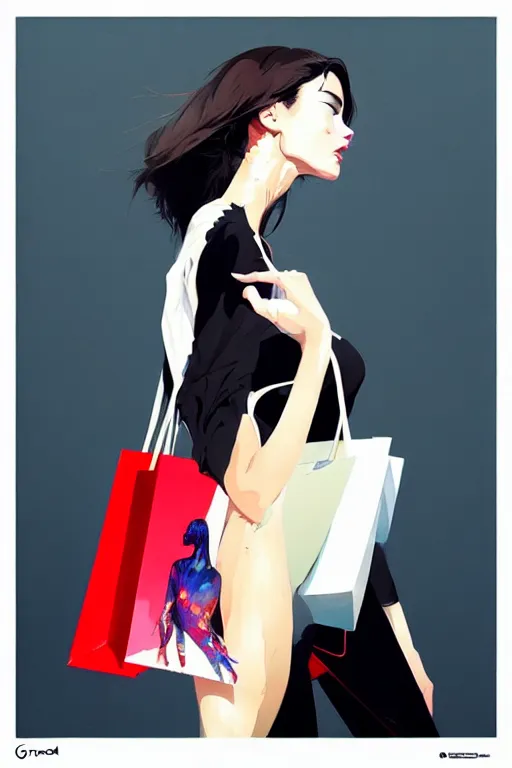 Image similar to a ultradetailed beautiful panting of a stylish woman with shopping bags, by conrad roset, greg rutkowski and makoto shinkai trending on artstation