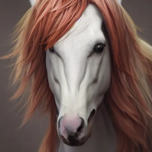 Image similar to emma stone as a horse, au naturel, hyper detailed, digital art, trending in artstation, cinematic lighting, studio quality, smooth render, unreal engine 5 rendered, octane rendered, art style by klimt and nixeu and ian sprigger and wlop and krenz cushart.