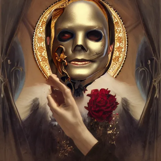 Prompt: portrait painting of the phantom of the opera, male, ultra realistic, concept art, intricate details, eerie, highly detailed, photorealistic, octane render, 8 k, unreal engine. art by artgerm and greg rutkowski and alphonse mucha