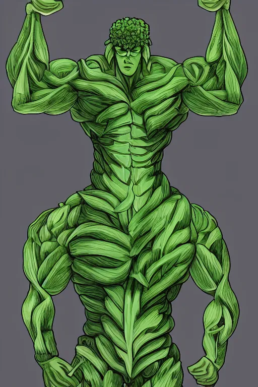 Image similar to ripped broccoli man, full body, human figure, highly detailed, digital art, sharp focus, trending on art station, anime art style