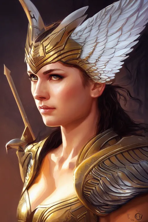 Image similar to amazon valkyrie athena, d & d, fantasy, portrait, highly detailed, headshot, digital painting, trending on artstation, concept art, sharp focus, illustration, art by artgerm and greg rutkowski and magali villeneuve