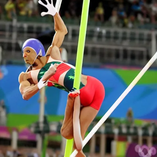 Image similar to Frog pole vaulting at the Olympics