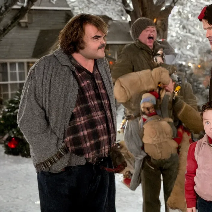 Image similar to jack black starring in home alone with will ferrell, 8 k,