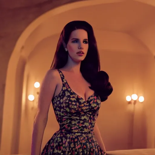 Prompt: lana del rey cosplaying as lana del rey, full body, highly detailed, film still, 8 k