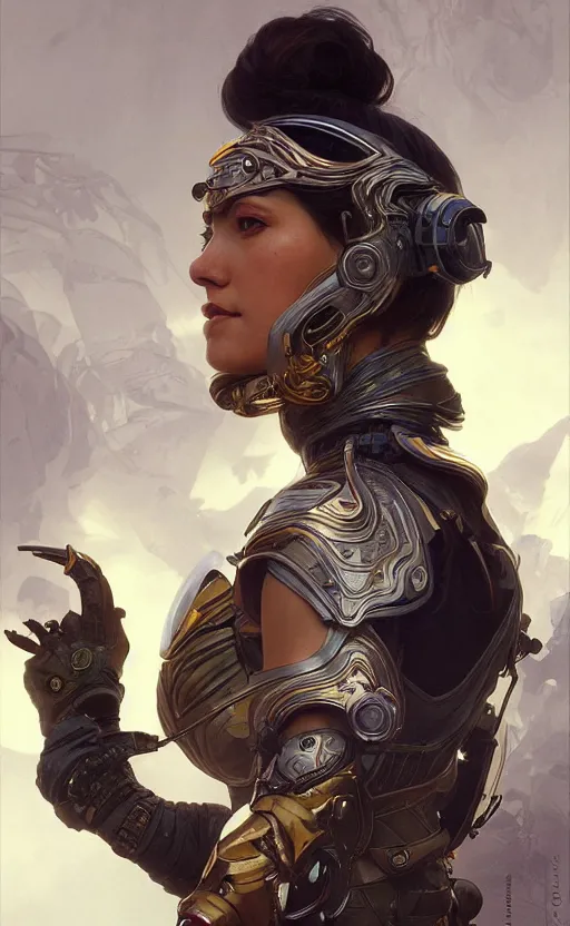 Image similar to portrait of a female warrior wearing a semi transparent carbon shell, plastic, science fiction, intricate, headshot, highly detailed, digital painting, artstation, concept art, sharp focus, cinematic lighting, illustration, art by artgerm and greg rutkowski, alphonse mucha, cgsociety