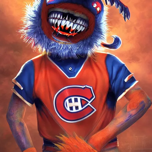 Prompt: scary anime Portrait of horrific Youppi the Habs Montreal Canadiens Mascot as a very dead powerful and violent pokemon, highly detailed anime, high evolution, 1990s, legendary, smooth, sharp focus, dynamic lighting, intricate, trending on ArtStation, stuff of nightmares, illustration pokemon, art by WLOP