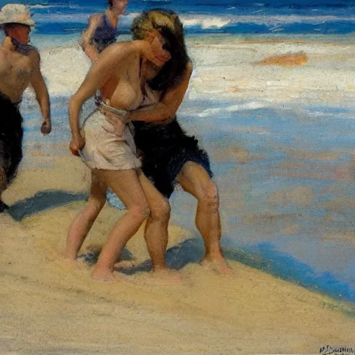 Prompt: beach, dean cornwell style,