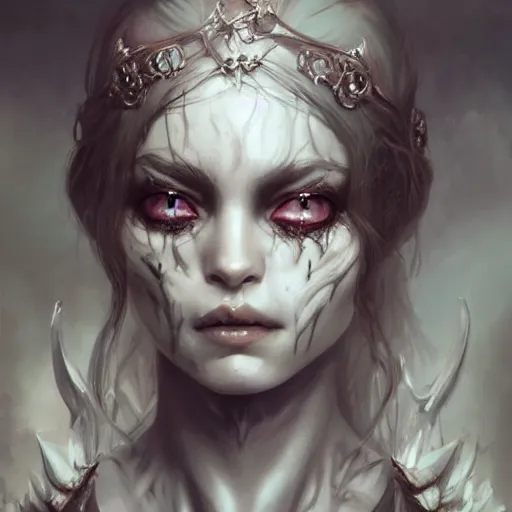 Image similar to detailed portrait of a cute undead girl, beautiful, fantasy, intricate, elegant, highly detailed, digital painting, artstation, concept art, matte, sharp focus, illustration, art by aenaluck, artgerm and roberto ferri and greg rutkowski, epic fantasy, digital painting