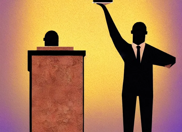 Prompt: a human bread toast hybrid character in front of a podium, digital fantasy art