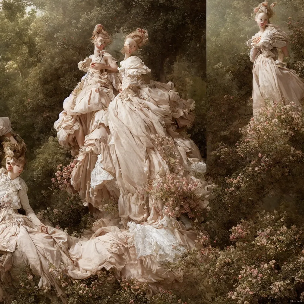 Image similar to fashion editorial by Jean-Honoré Fragonard. outdoor. highly detailed. 8k. depth of field. photography