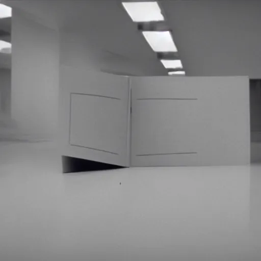 Prompt: a small open book floating in the middle of a large white room with no objects, xyz perspective, misterious, still from movie by stanley kubrick