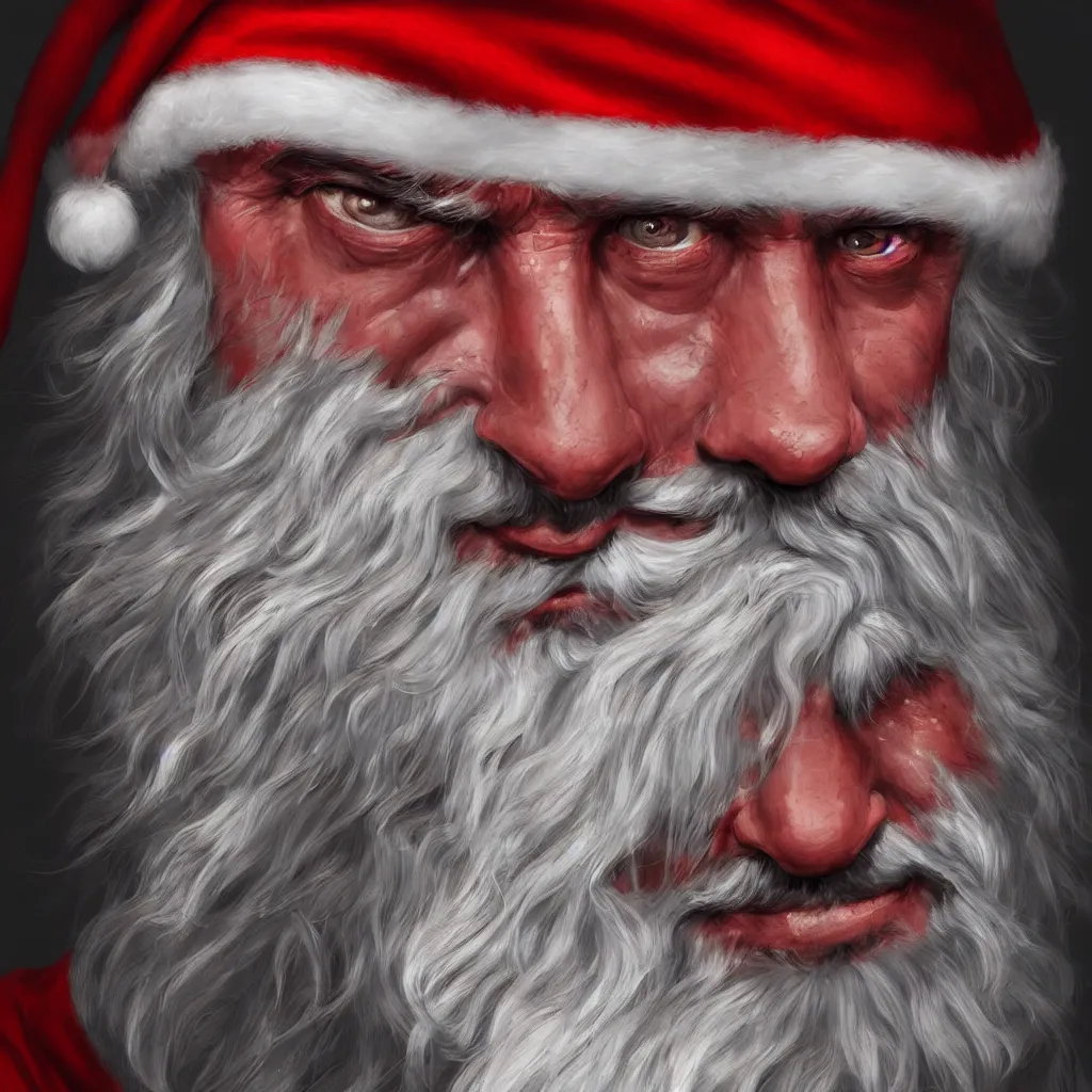 Prompt: portrait of a santa, close up, human face, intricate, highly detailed, digital painting, artstation, concept art, sharp focus, cinematic lighting, illustration