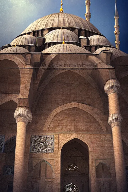 Prompt: a giant mosque in istanbul, digital art, realistic, artstation, soft colours, cinematic