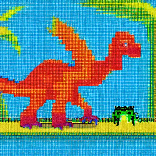 Prompt: pixel art dinosaur, retro, 80's game