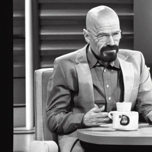 Image similar to A still of Walter White as a guest on Tonight With Johnny Carson, 1970s, colour