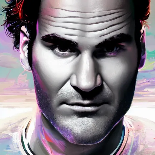 Image similar to a beautiful portrait digital artwork of a cyborg roger federer by artgerm, tooth wu, dan mumford, beeple, wlop, rossdraws, james jean, marc simonetti. intricate, epic lighting, cinematic composition, hyper realistic, 8 k resolution, unreal engine 5