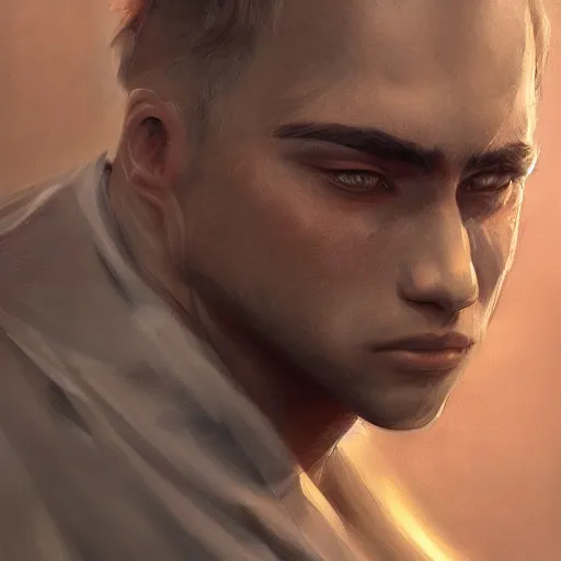 Image similar to a head - on detailed oil portrait of a round - faced male martial artist, by charlie bowater, lise deharme, wlop, trending on artstation, dungeon and dragons art, l critical role