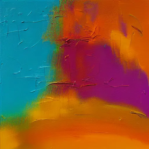 Image similar to a beautiful abstract turquoise, purple, orange and yellow impasto textured painting by gerhard richter, texture