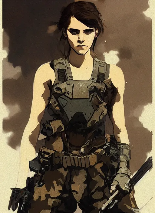 Prompt: emma watson wearing metal gear armour art by Hokusai by greg rutkowski by wlop high detail comic sharp vector lineart dramtic lighting artstation by trevor henderson by ross draws cinematic dramatic