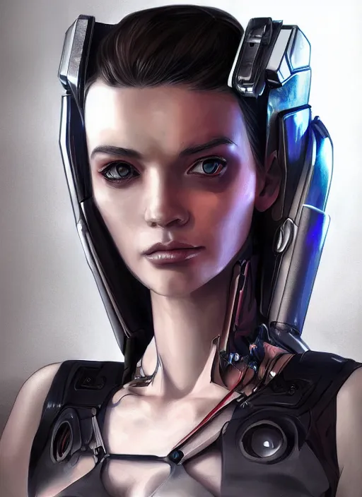 Prompt: portrait of cyberpunk girl with a (biomechanic+50) crest, illutration by Artgerm, highly detailed, trending on artstation