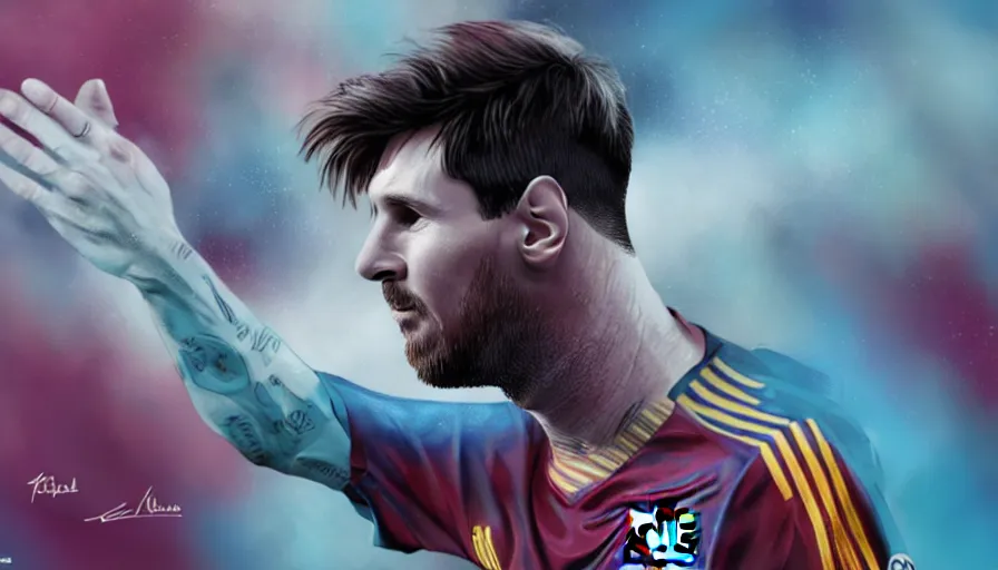 Image similar to Lionel Messi sign at Manchester City, hyperdetailed, artstation, cgsociety, 8k