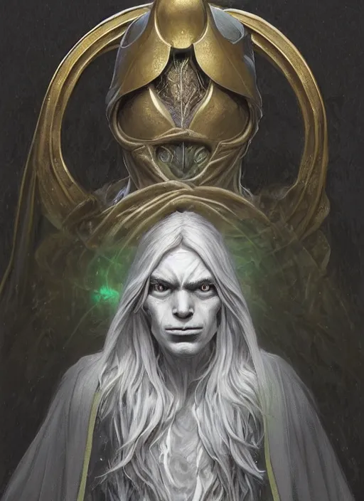 Image similar to Portrait of Kermit the Frog, white glowing eyes, silver hair, cloak, ethereal wings, male, fantasy, extremely detailed, digital painting, artstation, concept art, smooth, sharp focus, illustration, stunning lighting, art by artgerm and greg rutkowski and alphonse mucha and simon stalenhag, realistic character concept, high fantasy, light atmosphere, golden ratio, cinematic lighting, hyperdetailed, high resolution, insanely detailed and intricate, artstation, Marc Simonetti, Greg Rutkowski, 8k