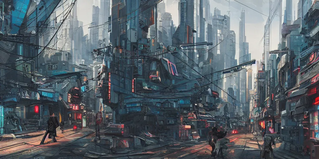 Image similar to futuristic cyberpunk russian street, trending on artstation.