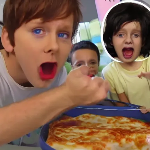 Image similar to Wigeusz YouTuber screaming at children eating his lasagne