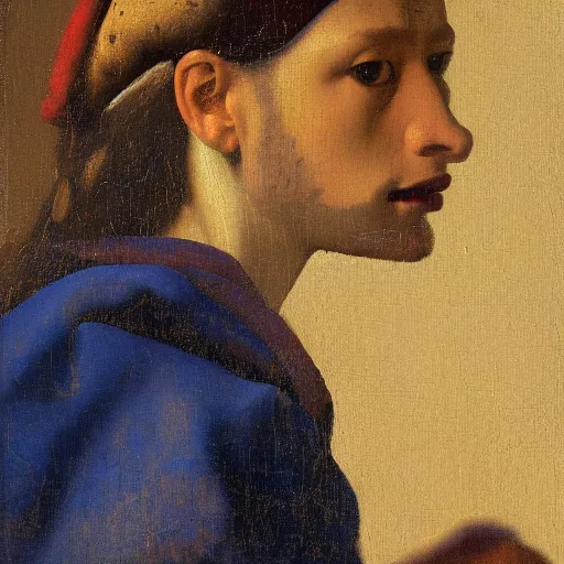 Image similar to high quality high detail painting by johannes vermeer, portrait of the quetzalcoatl, hd, muted lighting