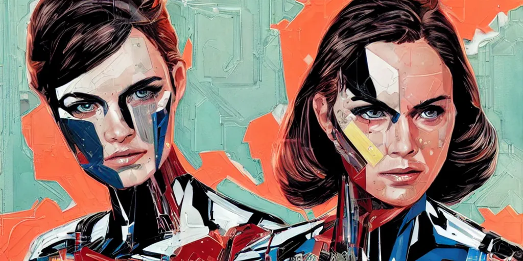 Image similar to a portrait of a single female android, by MARVEL comics and Sandra Chevrier