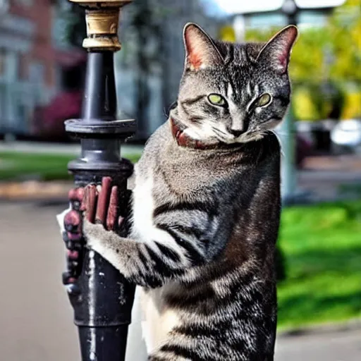 Image similar to Wow, the tongue of this cat is really stuck to the lamp post! poor thing