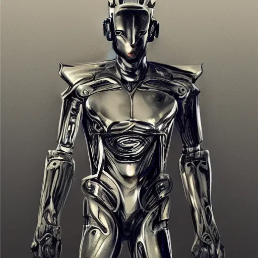 Prompt: a metallic android, drawn by kentaro muira